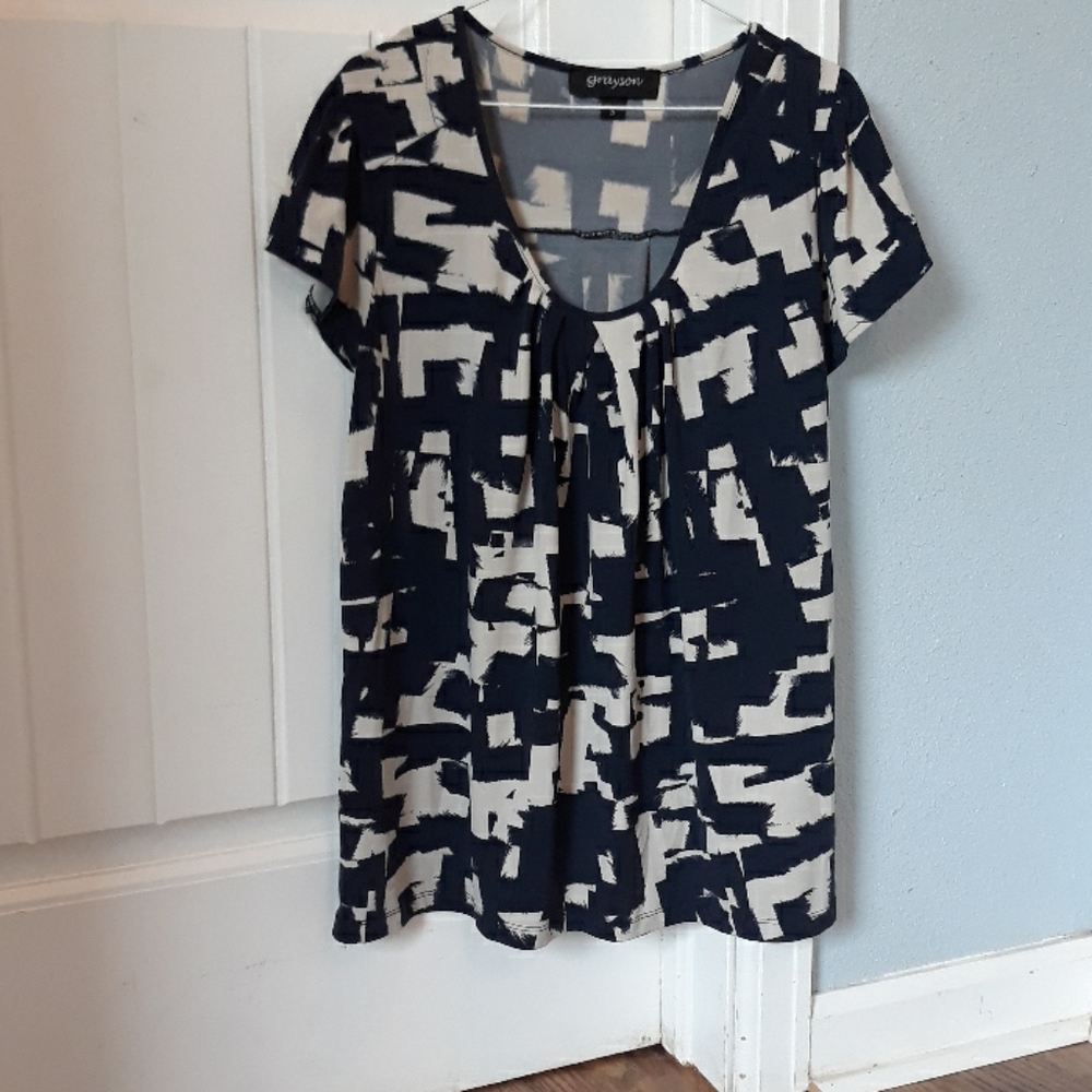 Blue and cream blouse